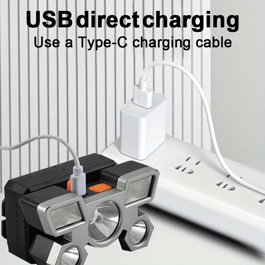 1/2pc 5LED Rechargeable Head Flashlight for Fishing Led Headlamp Nitecore Camping Headlights Hunting Torch Hiking Front Lanterns