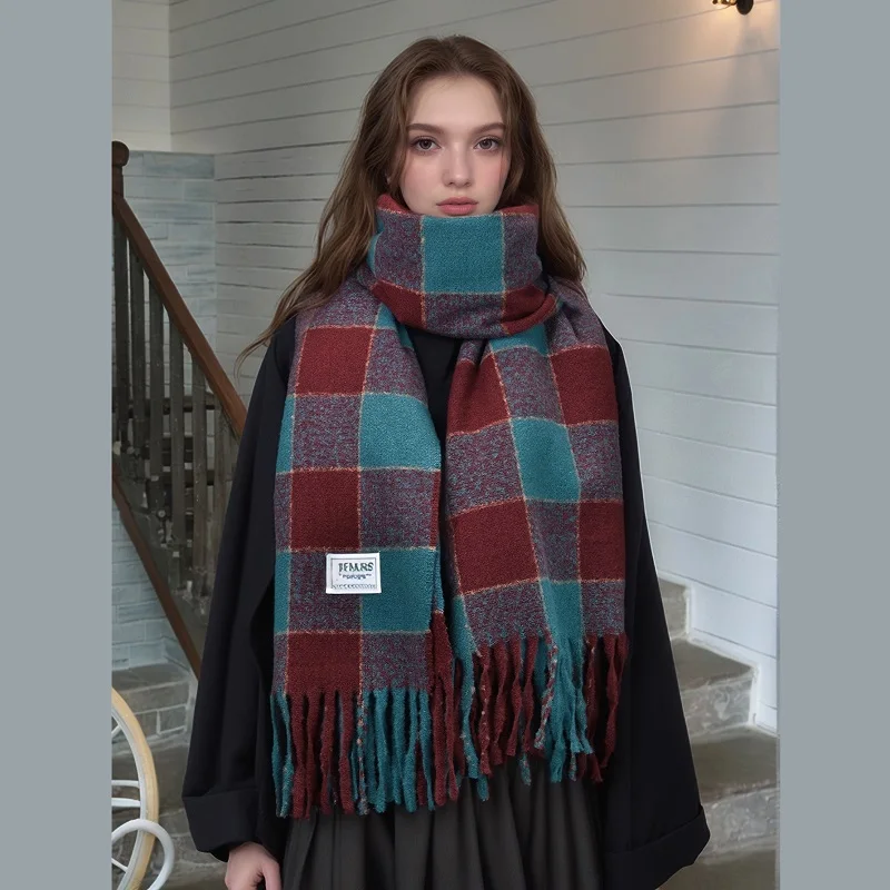 2024 Hot Sale Cashmere Scarf Chroma Plaid Tassel Shawl Wrap Woman Winter Scarf Warm Blanket Stoles Thick  Pashmina Echarpe