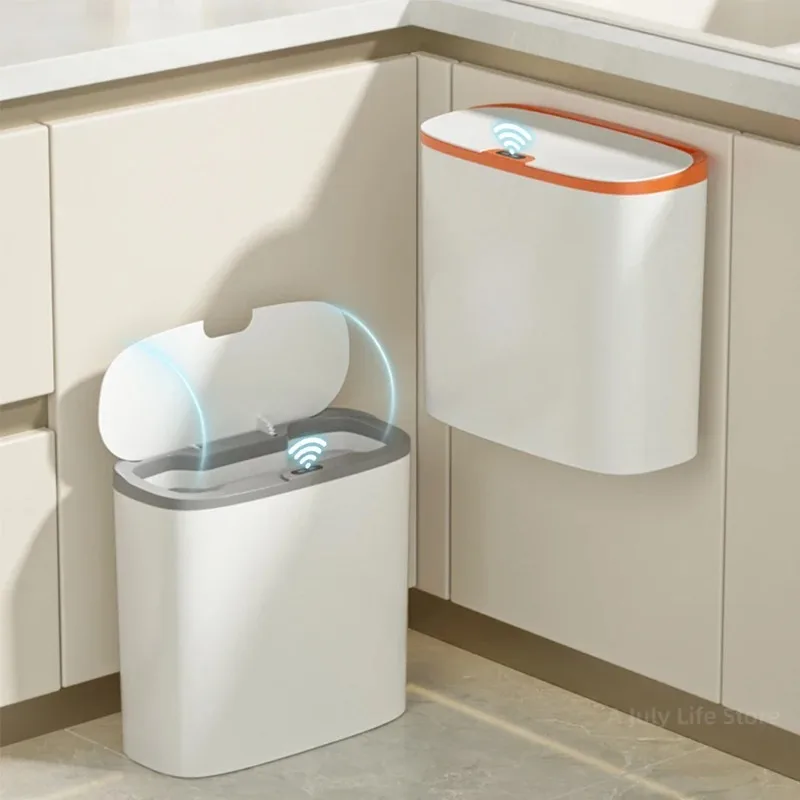 

14L Smart Sensor Trash Can Wall Mounted Automatic Wastebasket Waterproof Electric Waste Bin Waste Paper Bucket Dustbin White New