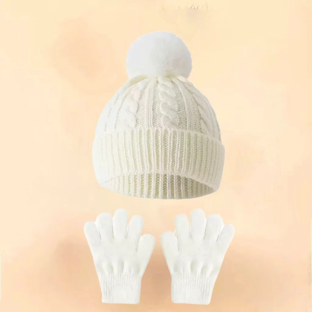 قبعات صوف للأطفال، قفازات، قبعات صوفية محبوكة لحماية الأذن في الشتاء، ومجموعات دافئة للأولاد والبنات
