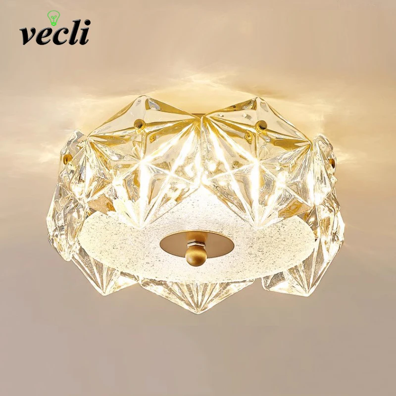 

French Light Luxury American Retro Crystal Flush Mount for Entrance Hallway Entryway Balcony Cloakroom Home Decor Ceiling Light