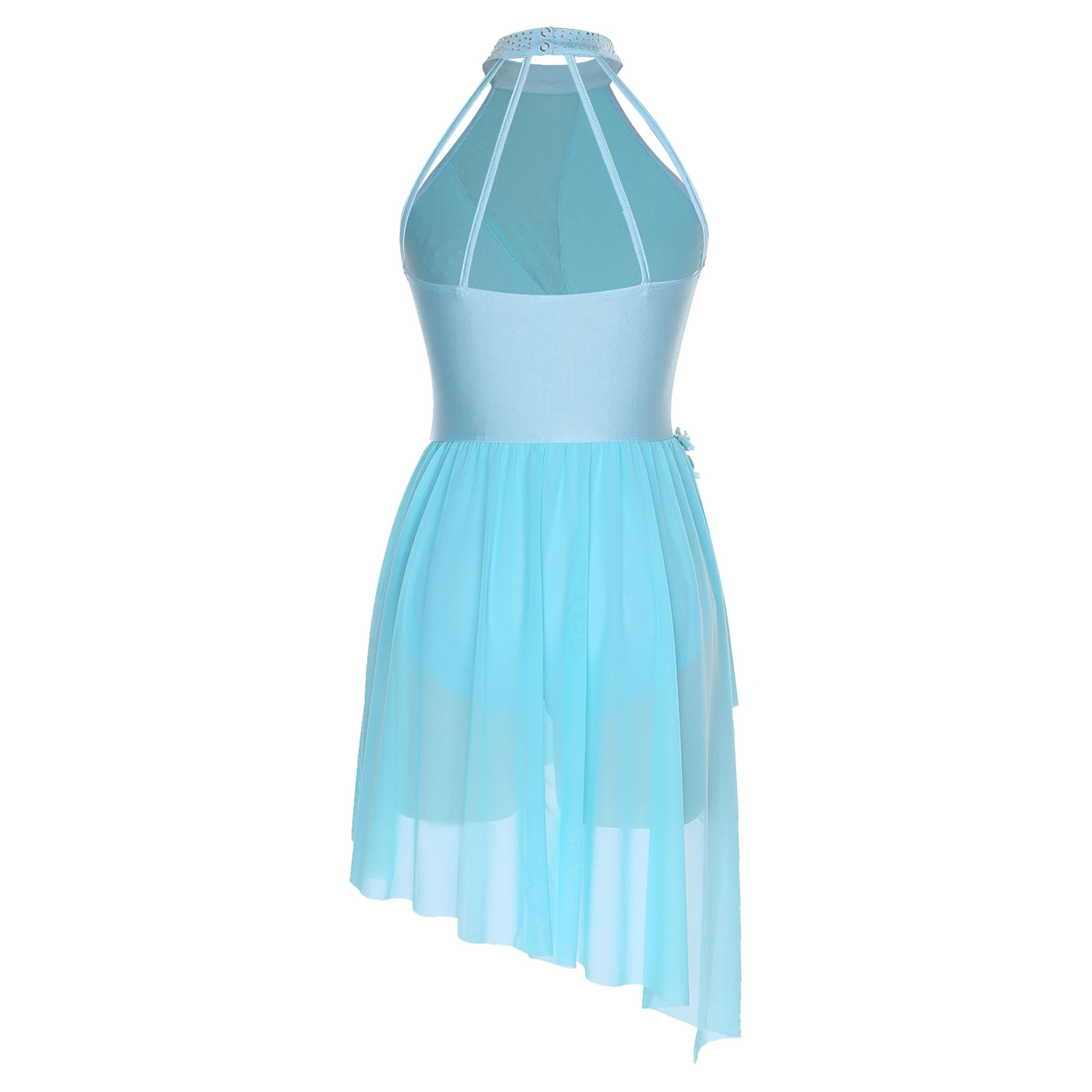 Womens Adult Shiny Rhinestones Gymnastics Swimsuit Figure Skating Jumpsuit Dress Ballet Tutu Lyrical Dance Performance Costume