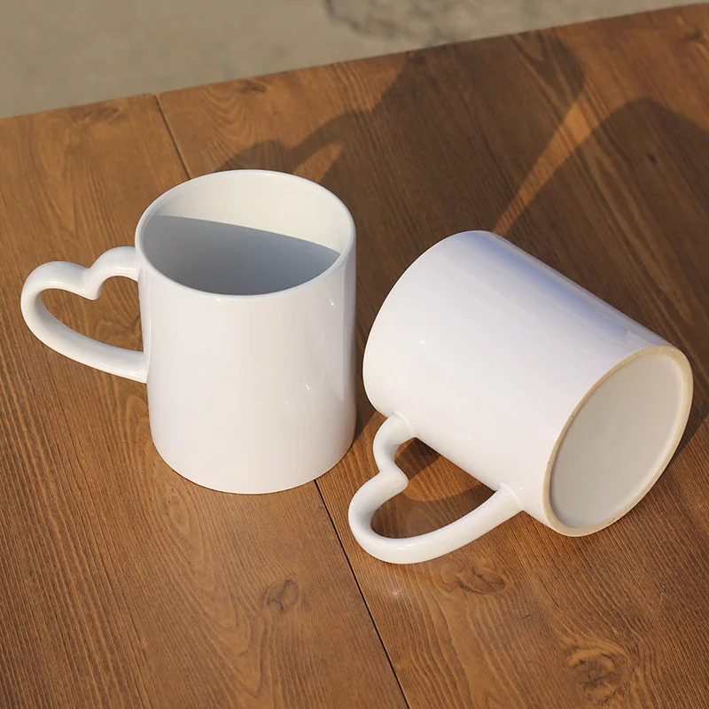 Hot ceramic cup Hot sublimation cup White blank heart handle hot sublimation cup DIY gift for you