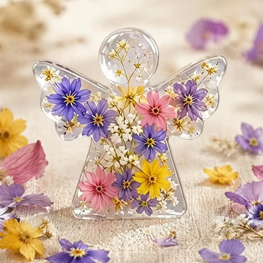 Handmade Floral Angel Ornament Forget-me-not Angel Ornament Forget Me Not Dried Flower Angel Keepsake Mini Acrylic Pocket Hug