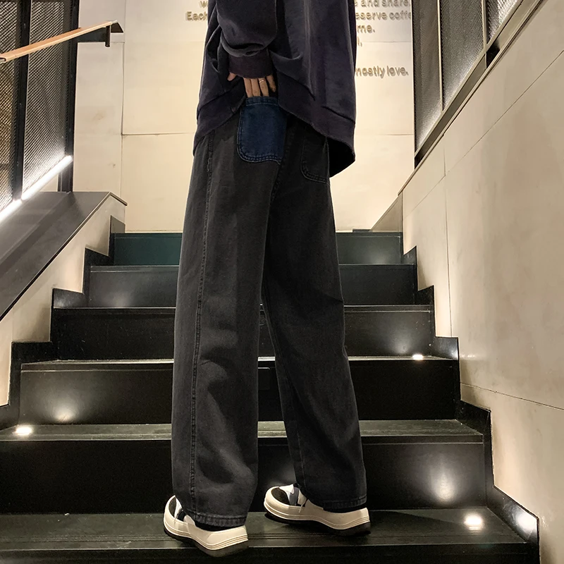 

Очень большие джинсы в стиле ретро с градиентом, свободные широкие брюки для мужчин с толстым и большим повседневным стилем