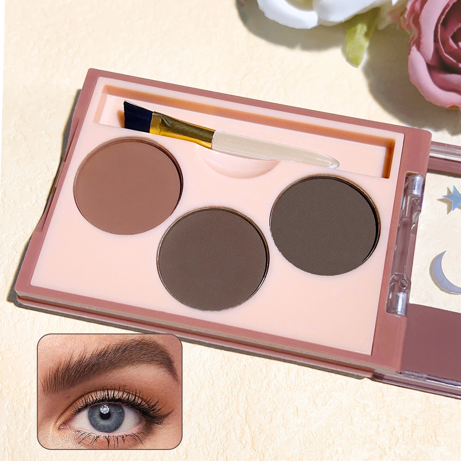 Three-color eyebrow pink women's waterproof and sweat-proof long-lasting three-color plate women's waterproof natural contouring