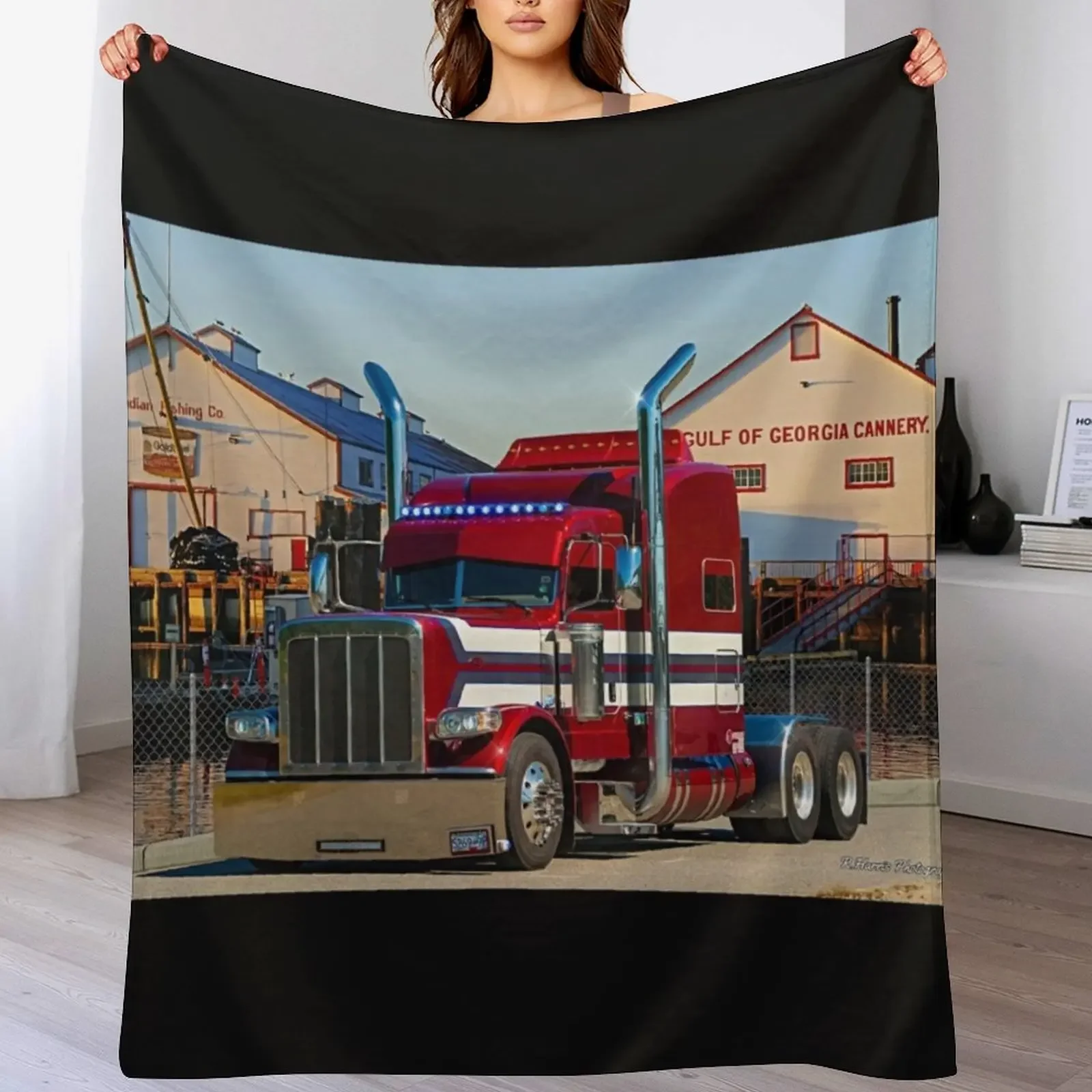 

Peterbilt with blue lights Throw Blanket Fluffy Cozy Throw Blanket for Home Decor