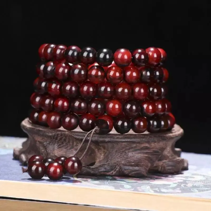 Tibet Old Yak Skull Buddha Bracelet Men and Women Tibetan with Bloodshot Crafts 108 Pieces round Beads