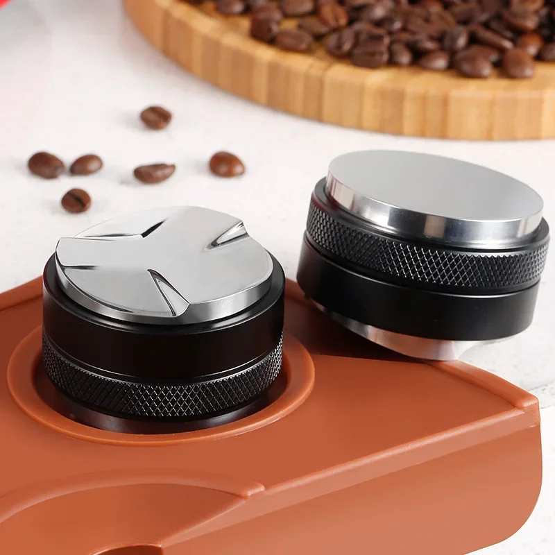 51mm/53mm/58mm Double-headed Coffee Tamper 2-in-1 Non-slip Distributor Adjustable Height Flat-bottomed Three-leaf Espresso Tool