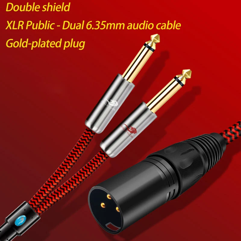 3 Core XLR to Dual 6.35mm Jack 1/4'' TS Mono Male Audio Cable for Amplifier Mixer Home Stereo Systems Y-Splitter Shielded Cords