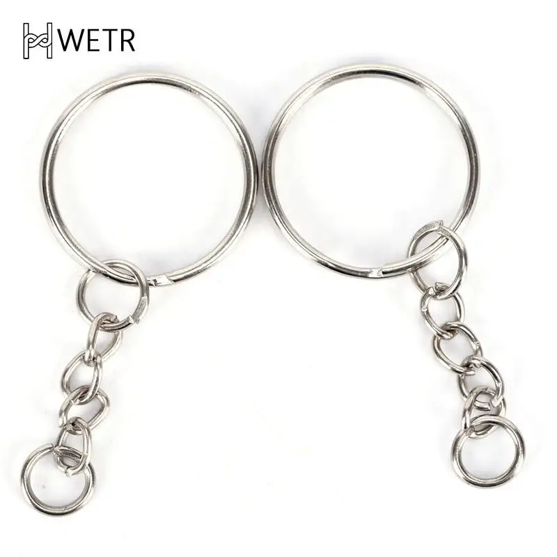 Polished Color 25mm Keyring Keychain Split Ring With Short Chain Key Rings Women Men DIY Key Chains Accessories 10/30/50pcs