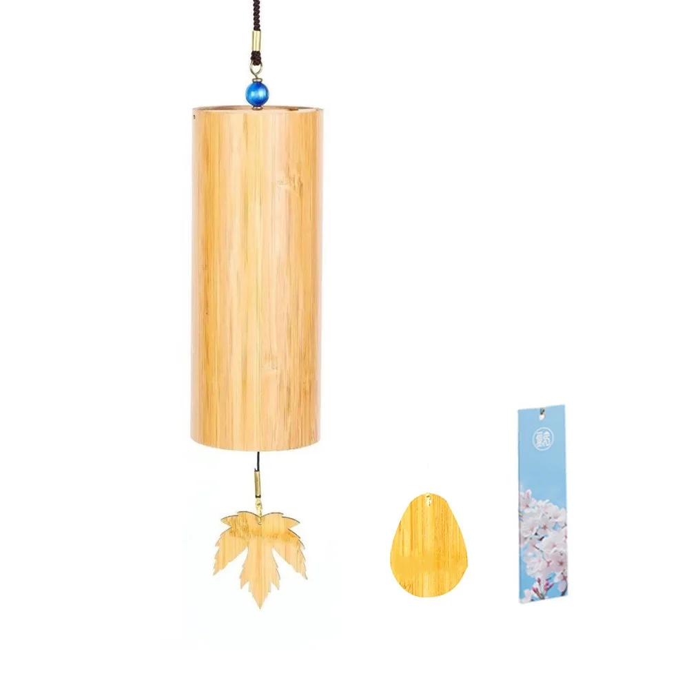Creative Natural Sound Bamboo Wind Chimes Wind Blows Four Seasons Wind Bell Maple Leaf Figure Pendant Wind Chimes Outdoor Use