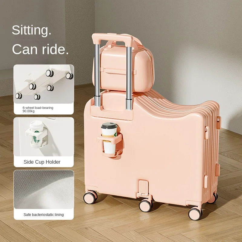 New Children's Suitcase Set, Can Sit and Ride, 18- 24inch Password Rolling Suitcase with 6 Wheels and Foldable Footrest Luggage