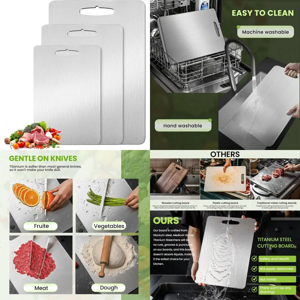 

Кухонные разделочные доски из 100% чистого титана — обновление 2025 года, антипригарное покрытие, гигиеническое, прочное для длительного использования