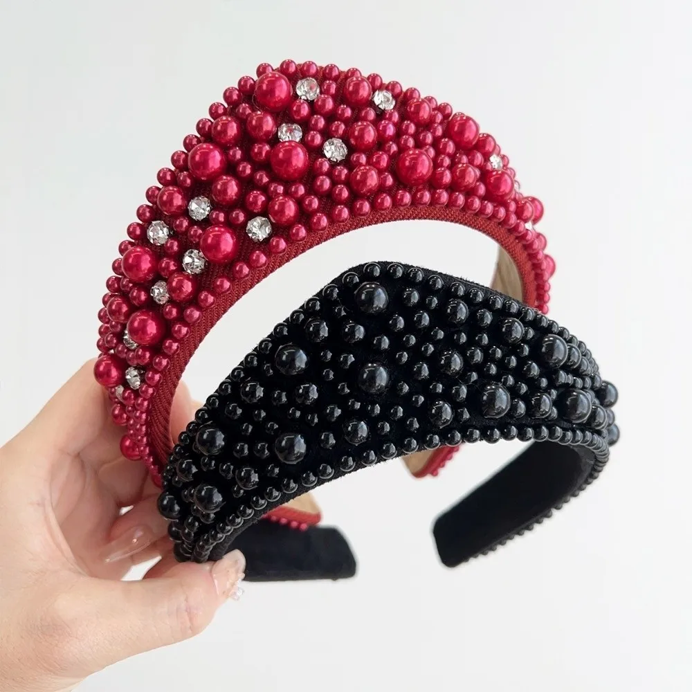 Crystal Hairbands Luxurious Pearl Headbands Puffy Vintage Rhinestone Tiara Chic Handmade Sponge Hair Hoop Party