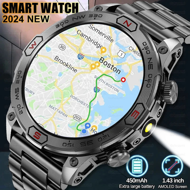 Reloj inteligente militar para hombre, pulsera con GPS, control del ritmo cardíaco, Pantalla AMOLED HD, resistente al agua IP68, para Xiaomi e IOS, novedad de 2024