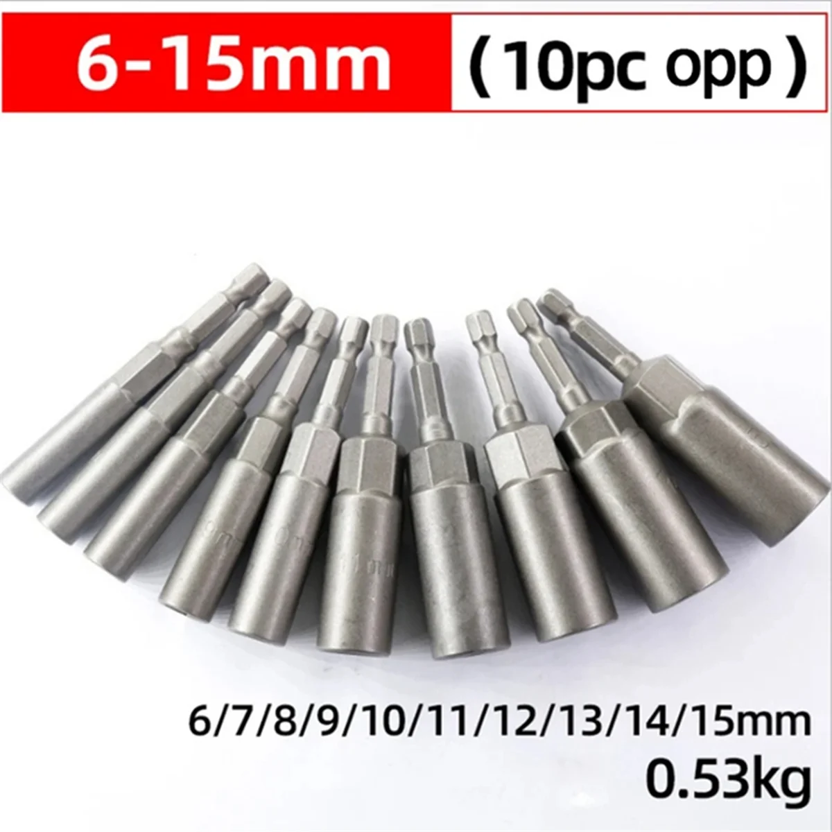 10Pcs 6mm-15mm Hex Sockets Sleeve Nozzles Nut Driver Set Screwdriver Set Power Tools Bits Set