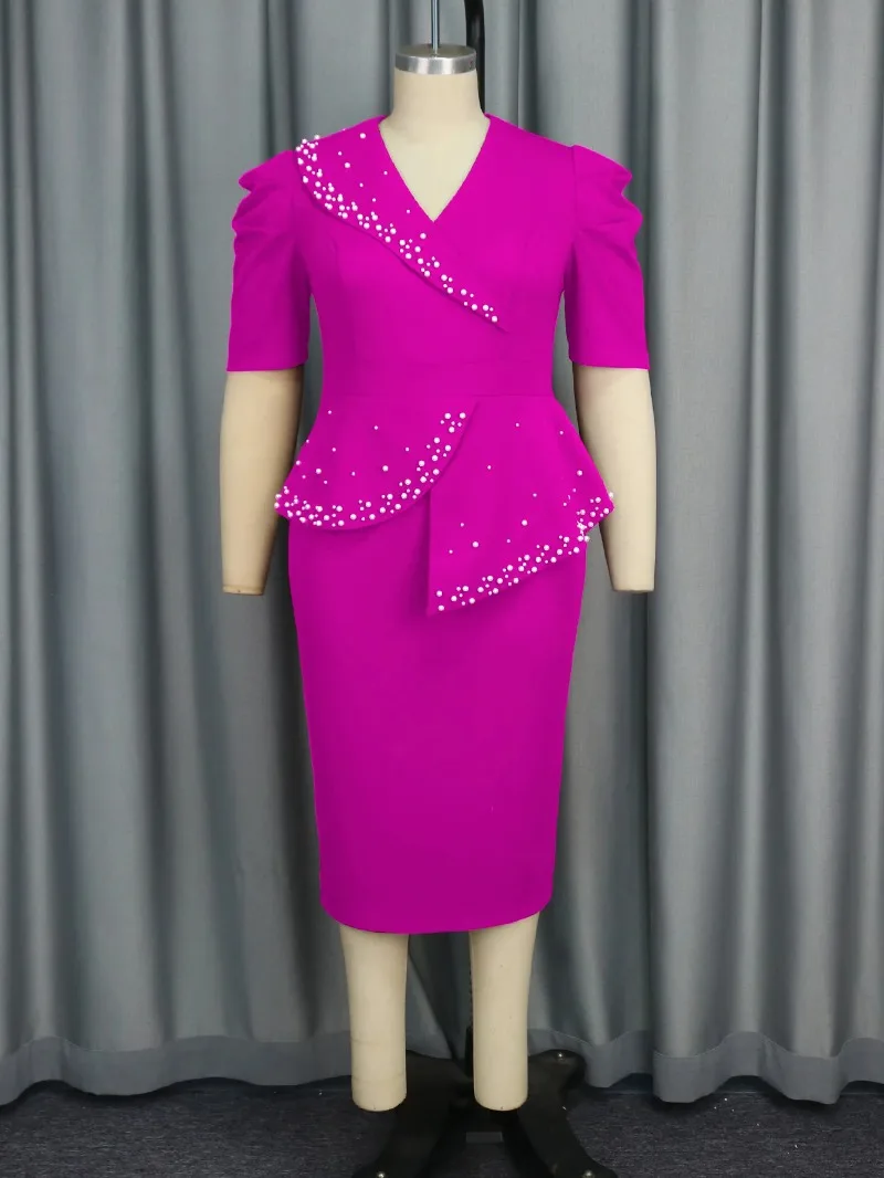 L-4XL Дашики Африканские вечерние платья для женщин Осеннее африканское платье миди больших размеров с коротким рукавом и v-образным вырезом Африканская одежда