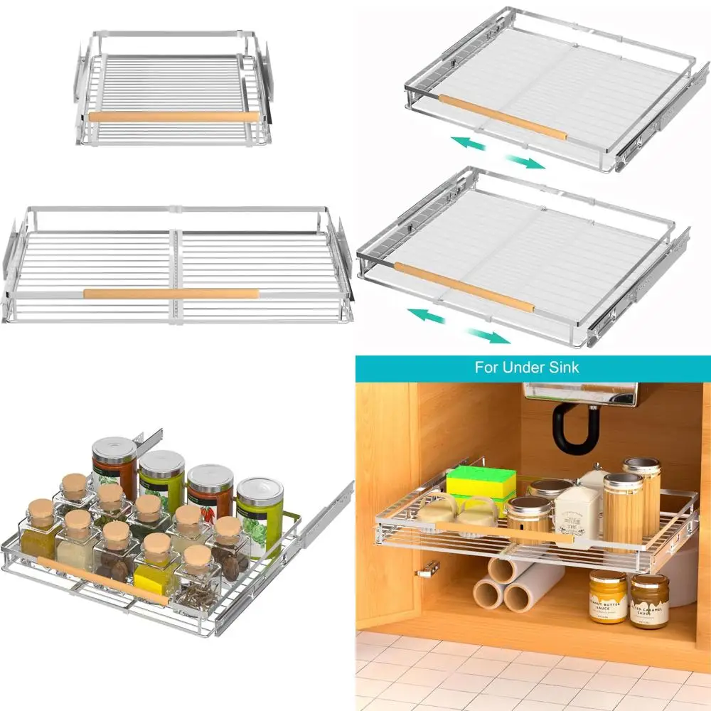 

Adjustable Width Pull-Out Cabinet Organizer, Heavy Duty Sliding Shelves for Kitchen Storage, 17.1-28 W x 22.4 D