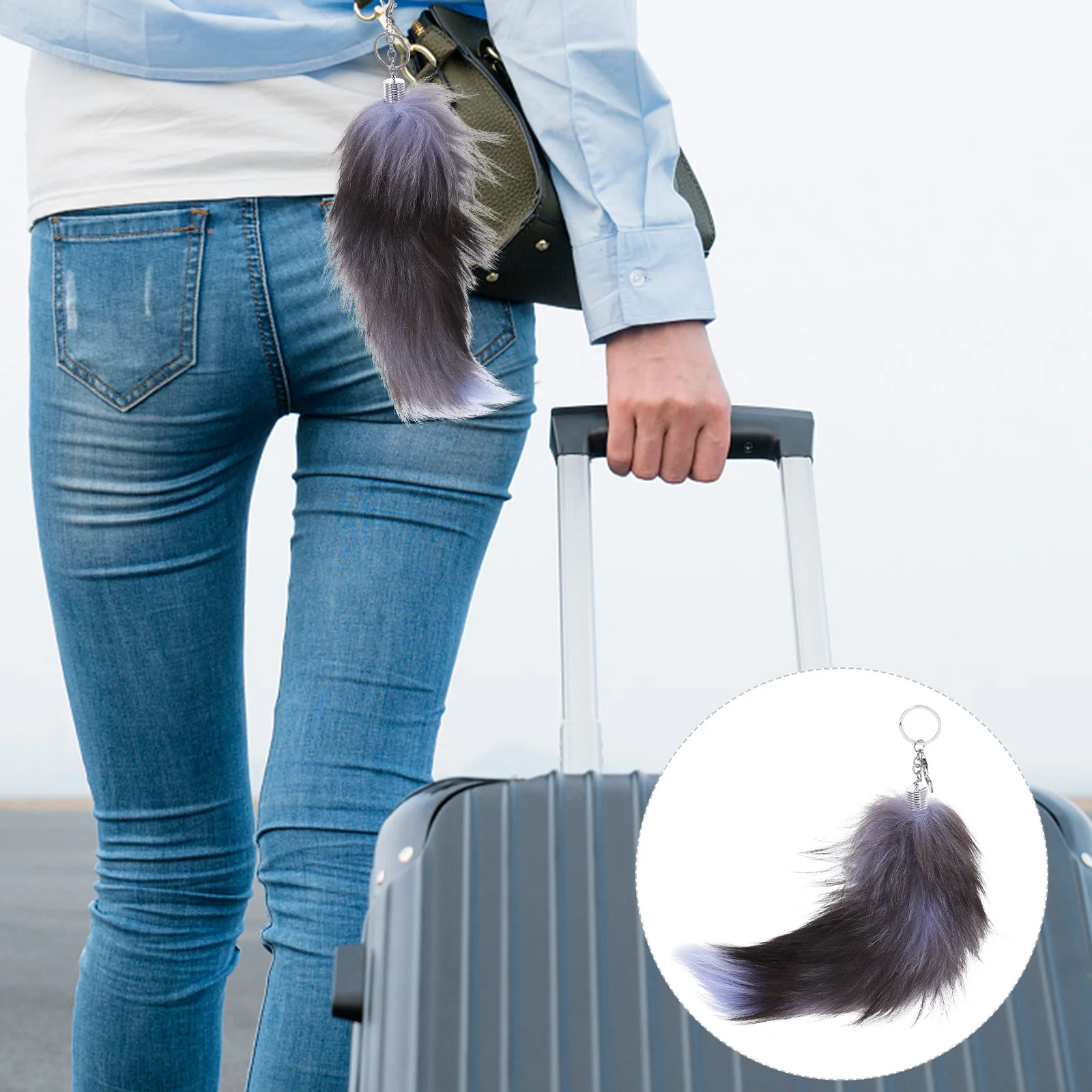 CALLARON Tail Keychain Faux Key Pompom Car Keychain Animal Keyring for Backpack Tote Bag