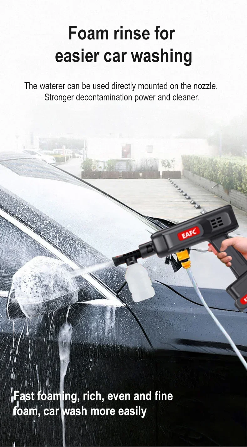 Leistungsstarker wiederaufladbarer elektrischer Akku-Hochdruckreiniger mit 60 Bar, wiederaufladbare Wasserpistole für Auto, Haus und Garten – Detail 4