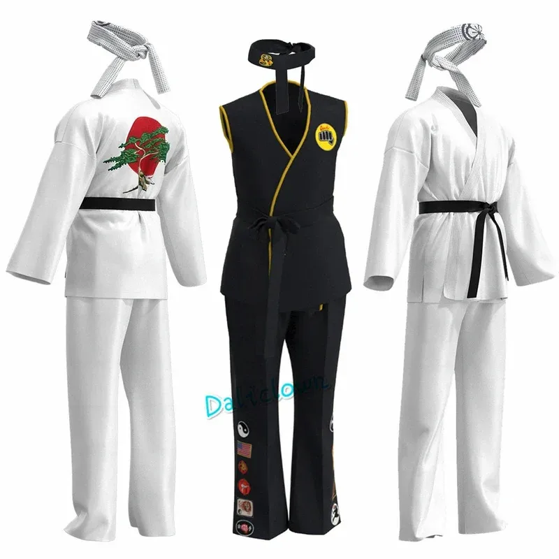 Karate Kids KOF Cobra Kai Cosplay Costume Kid Aldult Black White Kimono Uniform Headband Anime Halloween Party Suit Tracksu NM35