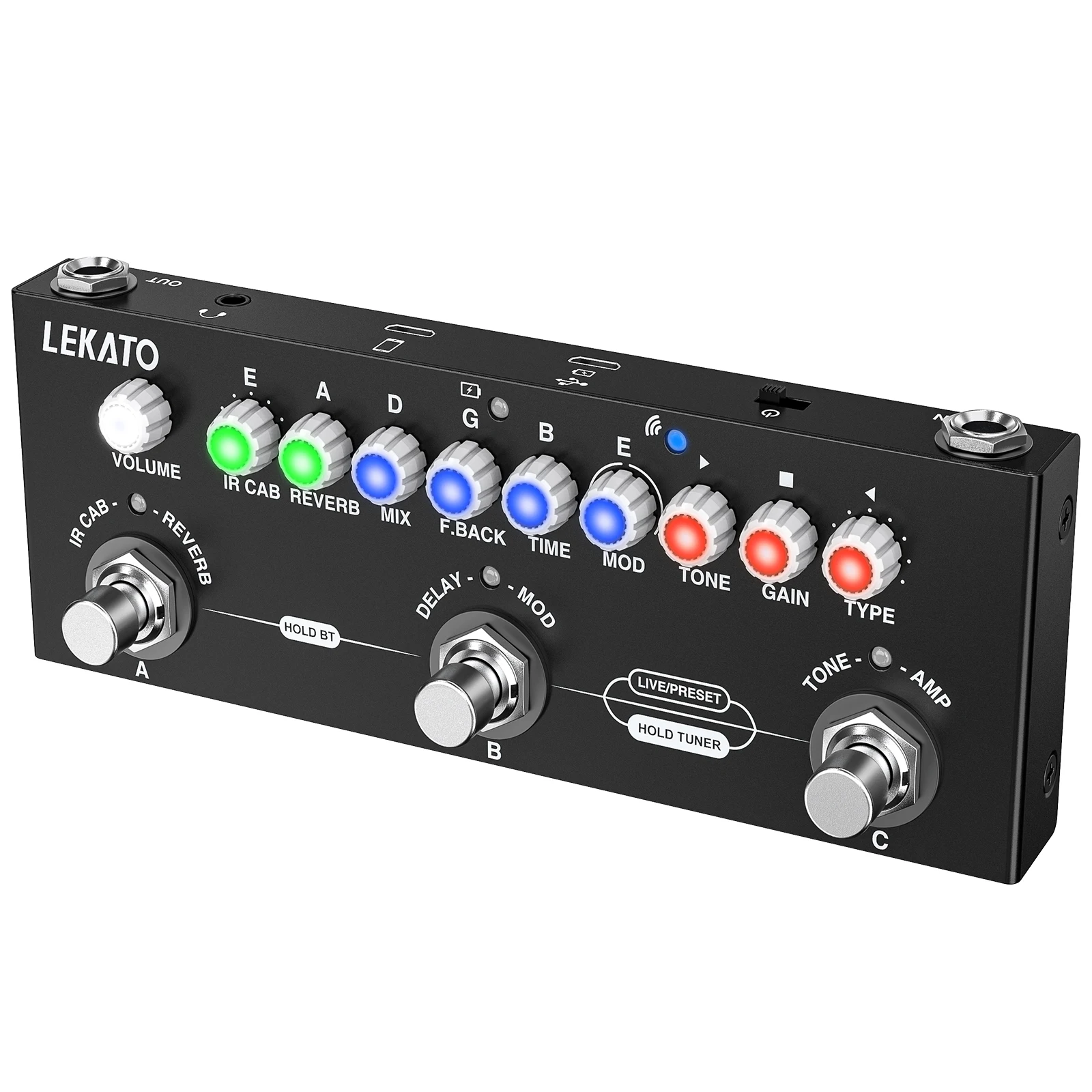 LEKATO Multi Effects Pedal Chorus Tremolo Delay For Electric Guitar Parts Cube Baby 8 IR Cabinets Simulation Phaser Effect Pedal