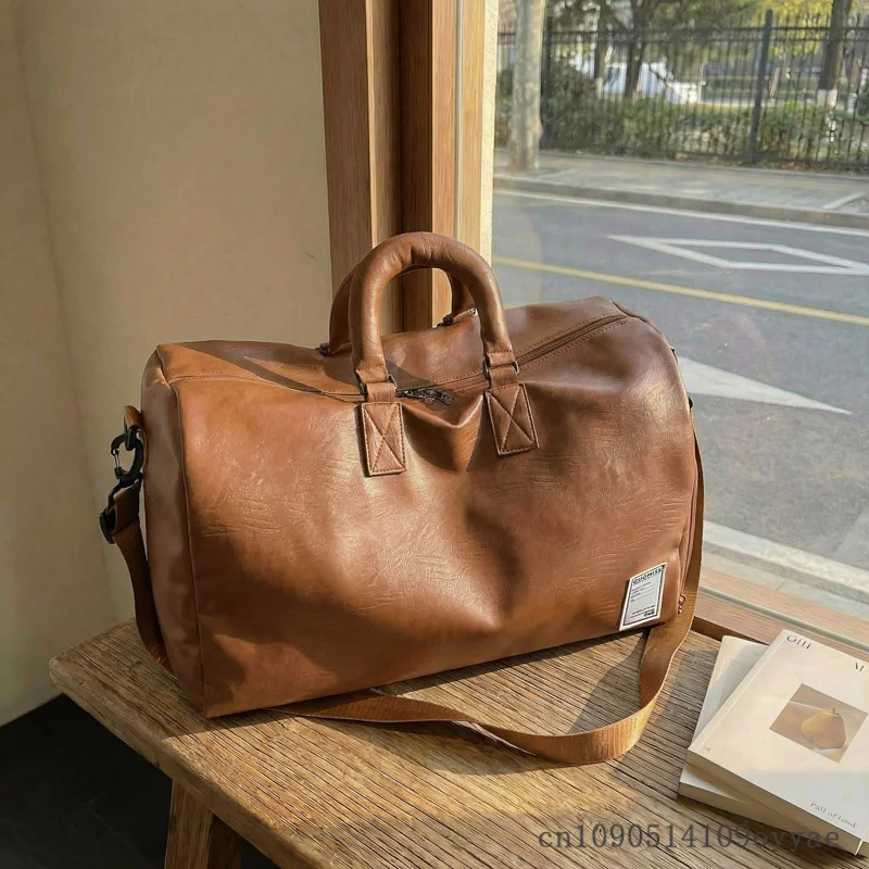 

High-End Large Capacity Travel Bag Soft PU Leather Handheld Diagonal Fitness Bag Men's Short Business Trip Swimming Luggage Bag