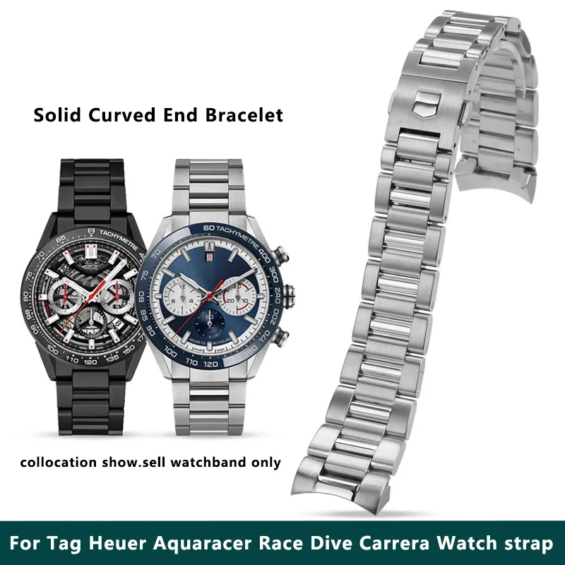 

Ремешок для часов с изогнутым концом, 22 мм, мужской для Tag Heuer Aquaracer Race Dive Carrera, ремешок для часов из твердой изысканной стали, серебристо-черный браслет