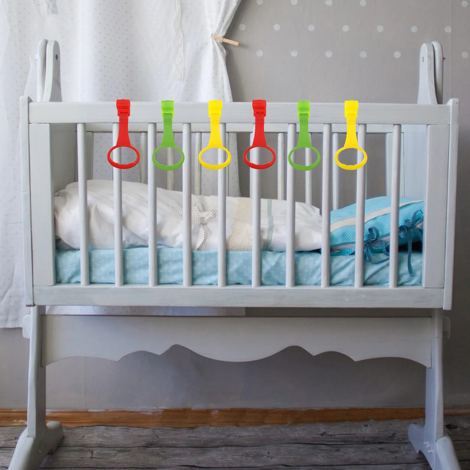 

6Pcs Baby Cot Hanging Rings Playpen Pull Rings Comfortable Handle Motor Skills Development Tools