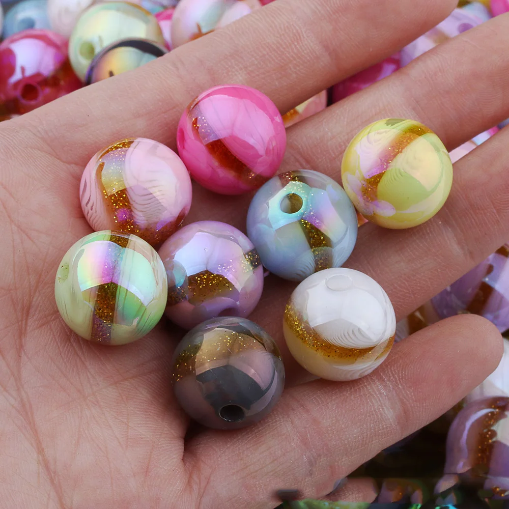 

10pcs/lot 16mm Resin Star River Glittery Round Beads Straight Hole Loose Spacer DIY Bracelet Jewelry Making Accessories