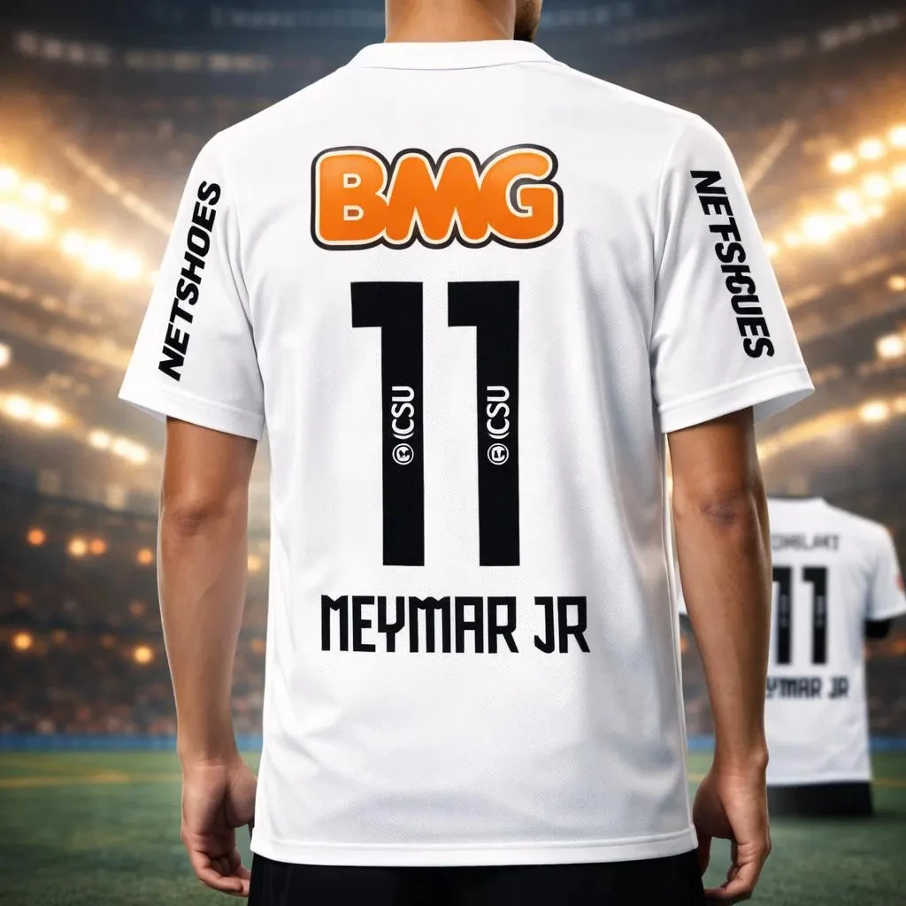Neymar Santos Fußballtrikot - 3D-Gedrucktes Fußballtrikot für Herren und Damen, Atmungsaktiv und Bequem