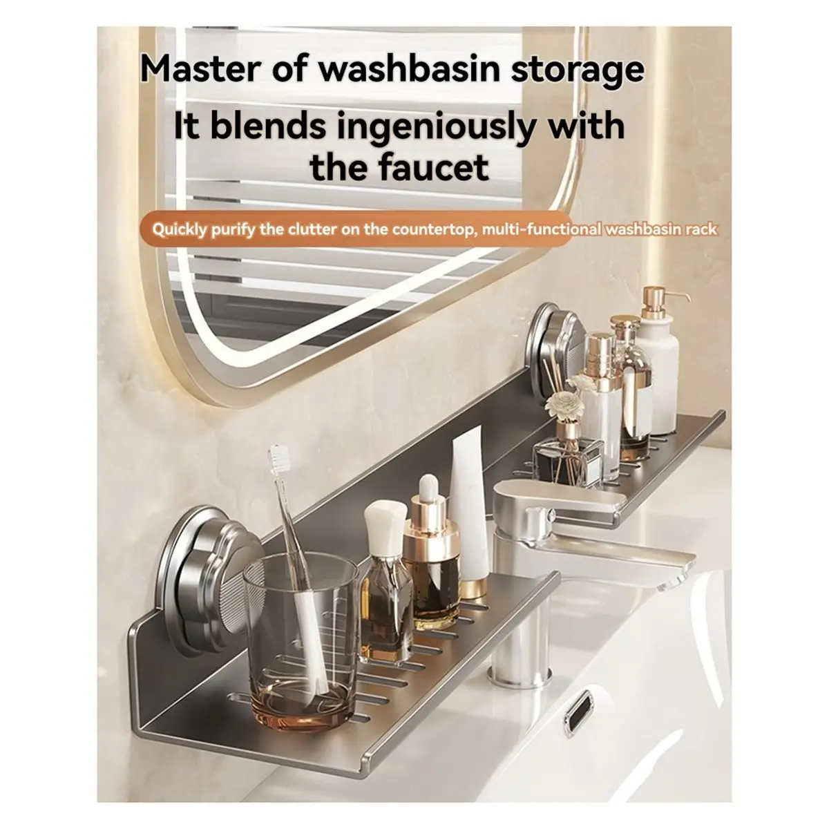Y69A Suction Cup Mirror Front Bathroom Shelf Faucet Washbasin Washbasin Wall-Mounted Non-Punch Bathroom Shelf