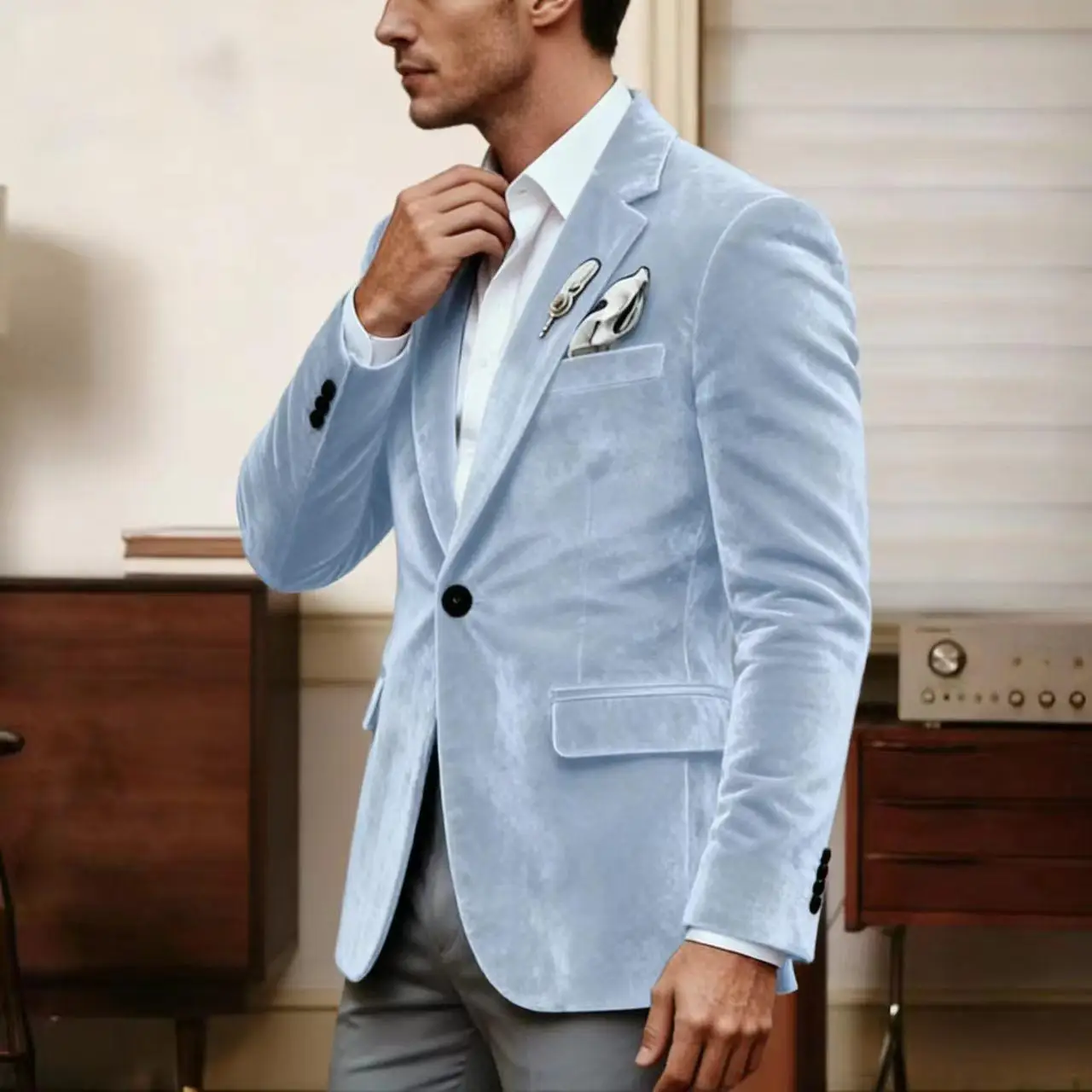 

Men's Velvet Blazer Jacket Single Breasted One Button Slim Fit Business Casual Prom Party Suit Coat