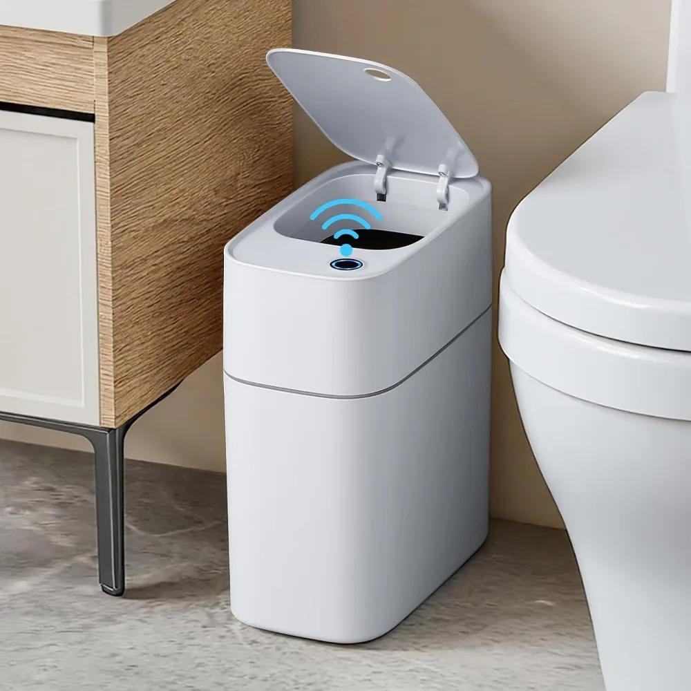 

Touchless Sensor Trash Can, 3.5 Gallon Auto-Suction Slim Design for Bathroom Kitchen Office