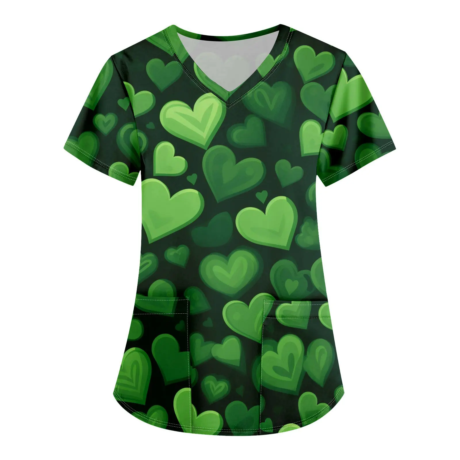 Uniforme médical pour femmes de la Saint-Patrick, hauts pour femmes, uniformes d'infirmière à manches courtes imprimés d'amour, t-shirt haut graphique vert 2025