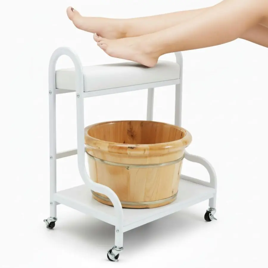 

Pedicure Cart Foot Bath Trolley Portable Trolley for Rest Massage Pedicure Stool with Cushion Beauty Spa SuppliesWhite