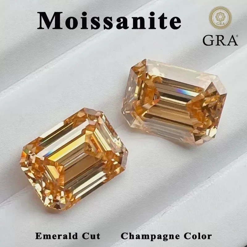 

Moissanite Stone Emerald Cut Champagne Color for Making Jewelry Rings and Earrings Main Materials with Certificate