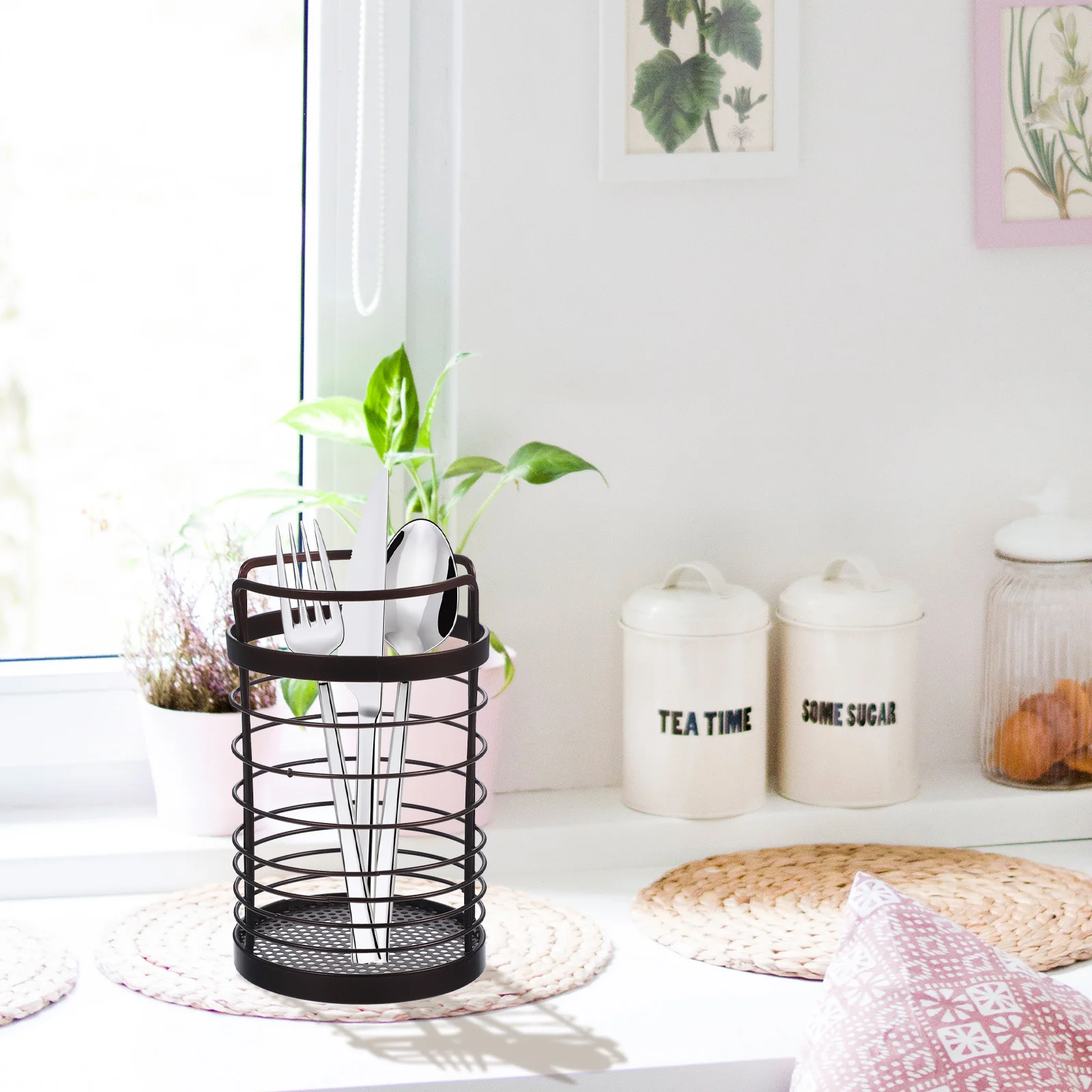 

Kitchen Utensils Holder for Metal Cutlery Spoon Cooking Counter Holders Black Countertop