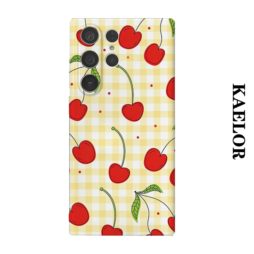 Gingham Cherry Pop Durable Shiny Double-layer Case for Samsung S26 Ultra S25 S24 S23 Plus Anti-drop Scratch Resistant Cover