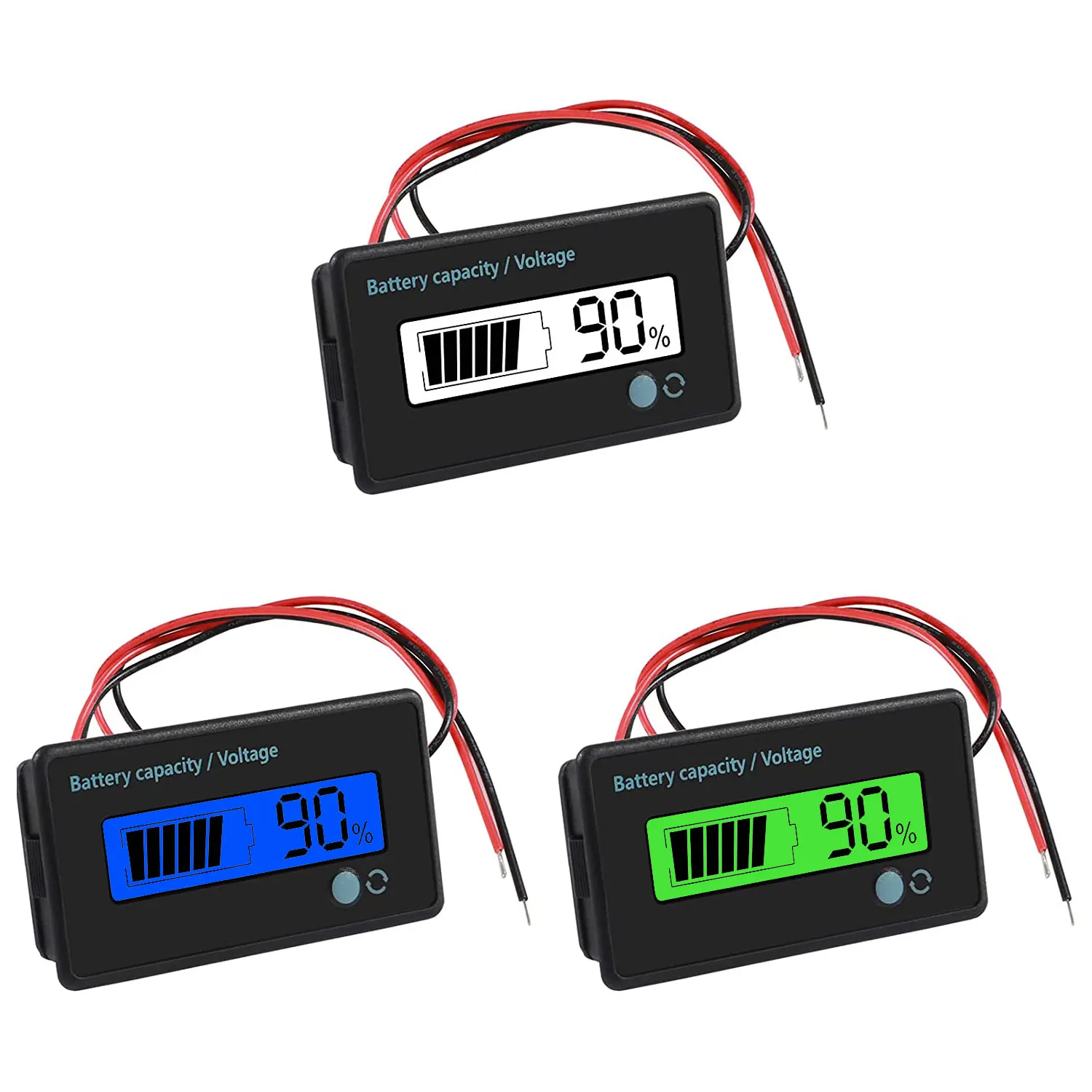 

DC 12V 24V 36V 48V Battery Meter Battery Gauge Monitors Lead-Acid and Lithium ion Battery Capacity Voltage Indicator With Alarm