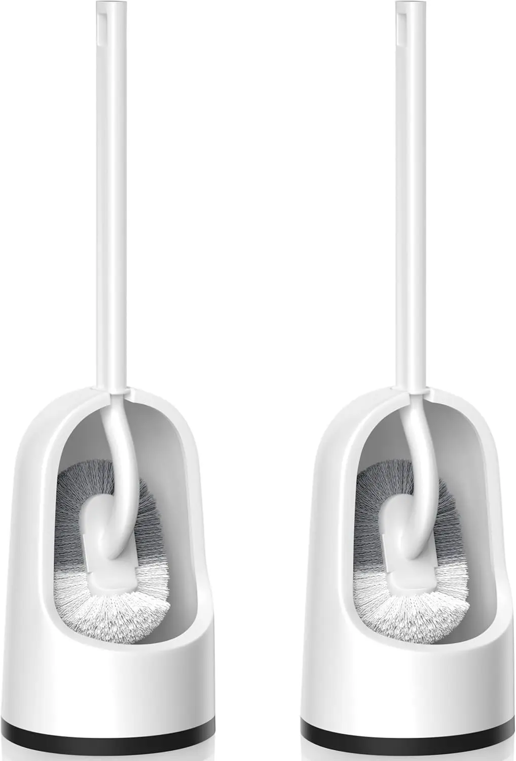 Toilet Brush, 2 Pack Toilet Brush and Holder Set with Durable Curved BristlesToilet Scrubber, Toilet Bowl Brush with Extra Long Handle,Toilet Cleaner with Caddy for Bathroom Deep Cleaning (2, White)