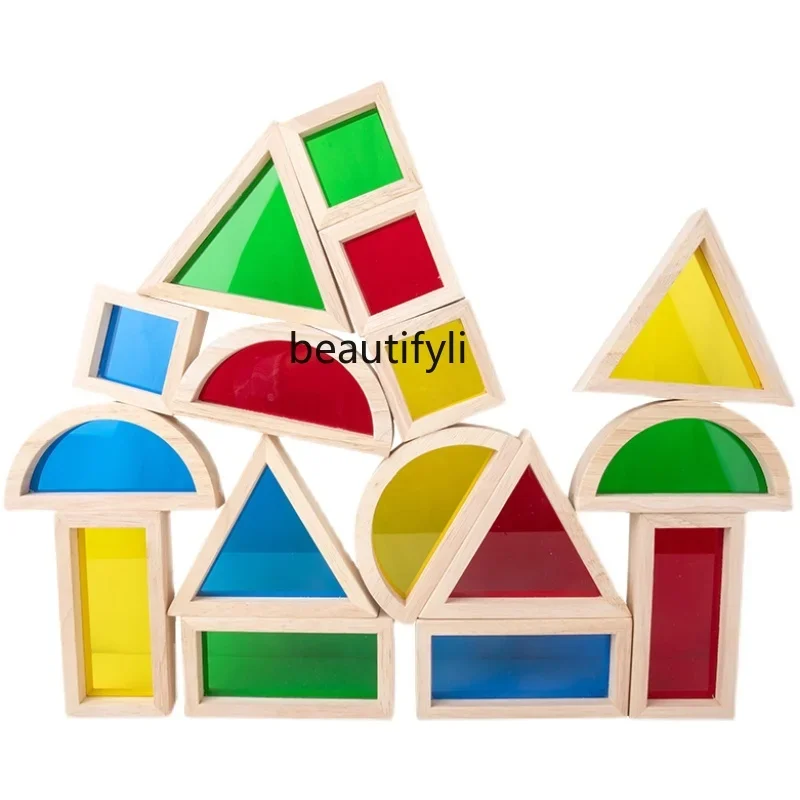 Large block wooden building block translucent acrylic rainbow building block educational toys for infants and children