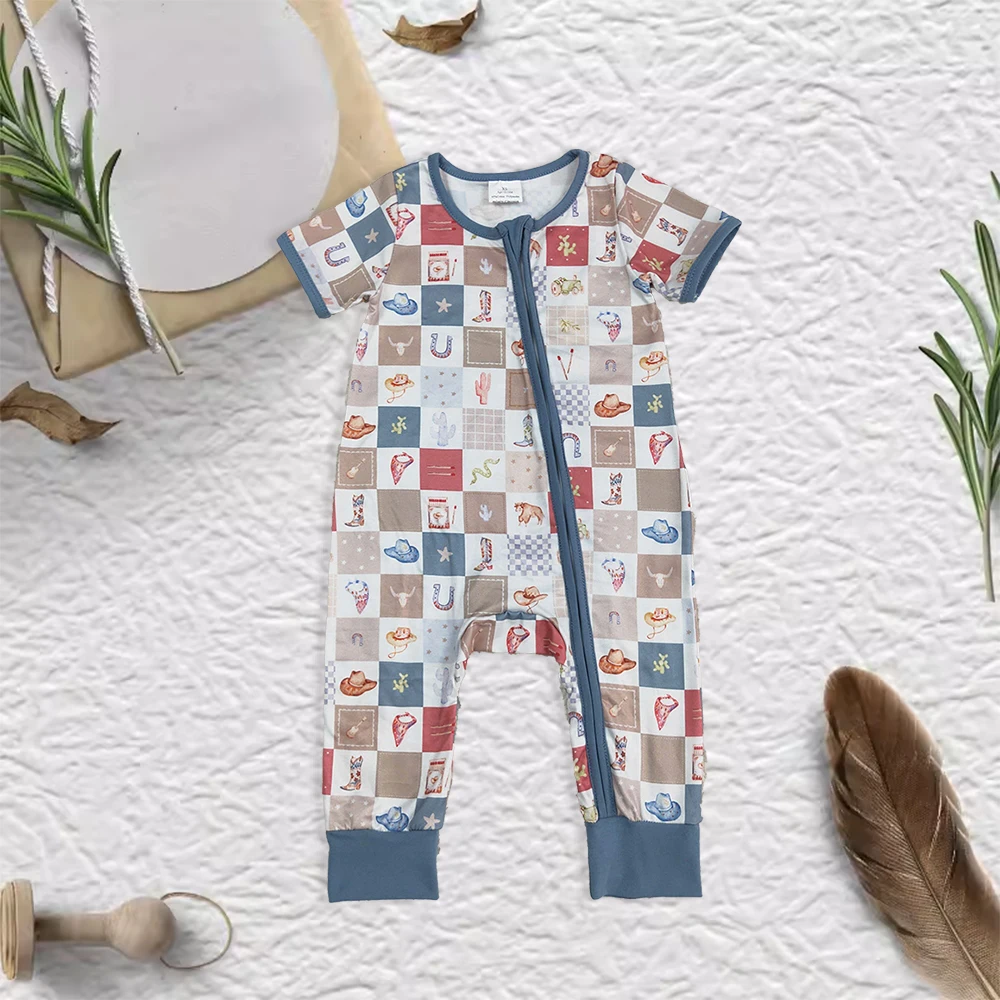 

RTS Western New Design Cowboy Baby Clothes Newborn Baby Zipper Sleepers Boutique Toddler Baby Clothes