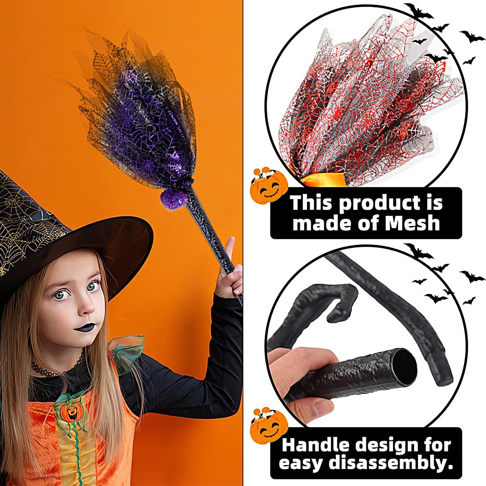 Halloween Witches Broom 8 Pieces Colorful Costume Party Props Accessories Halloween Witch Broom Decoration For Home Bar Holiday