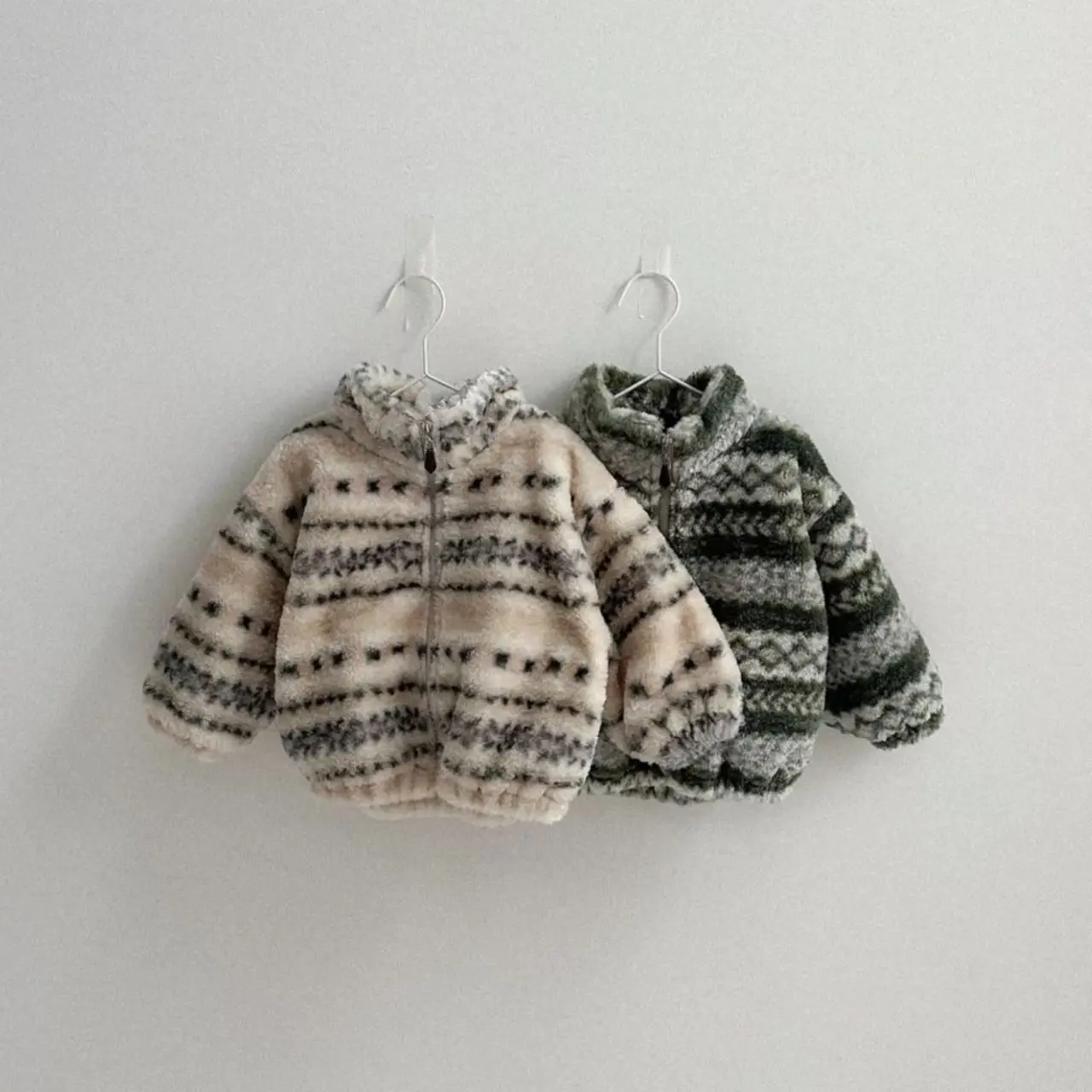 

2025 Winter Long Sleeve Fleece Coat Kids Clothes New Toddler Baby Boy Warm Plush Coat Infant Girl Vintage Print Padded Jacket