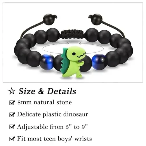 سوار مطرز أسود للنساء ، صبي وفتاة ، ديناصور أخضر ، هدية مجوهرات حيوانية ، أزياء العودة إلى المدرسة