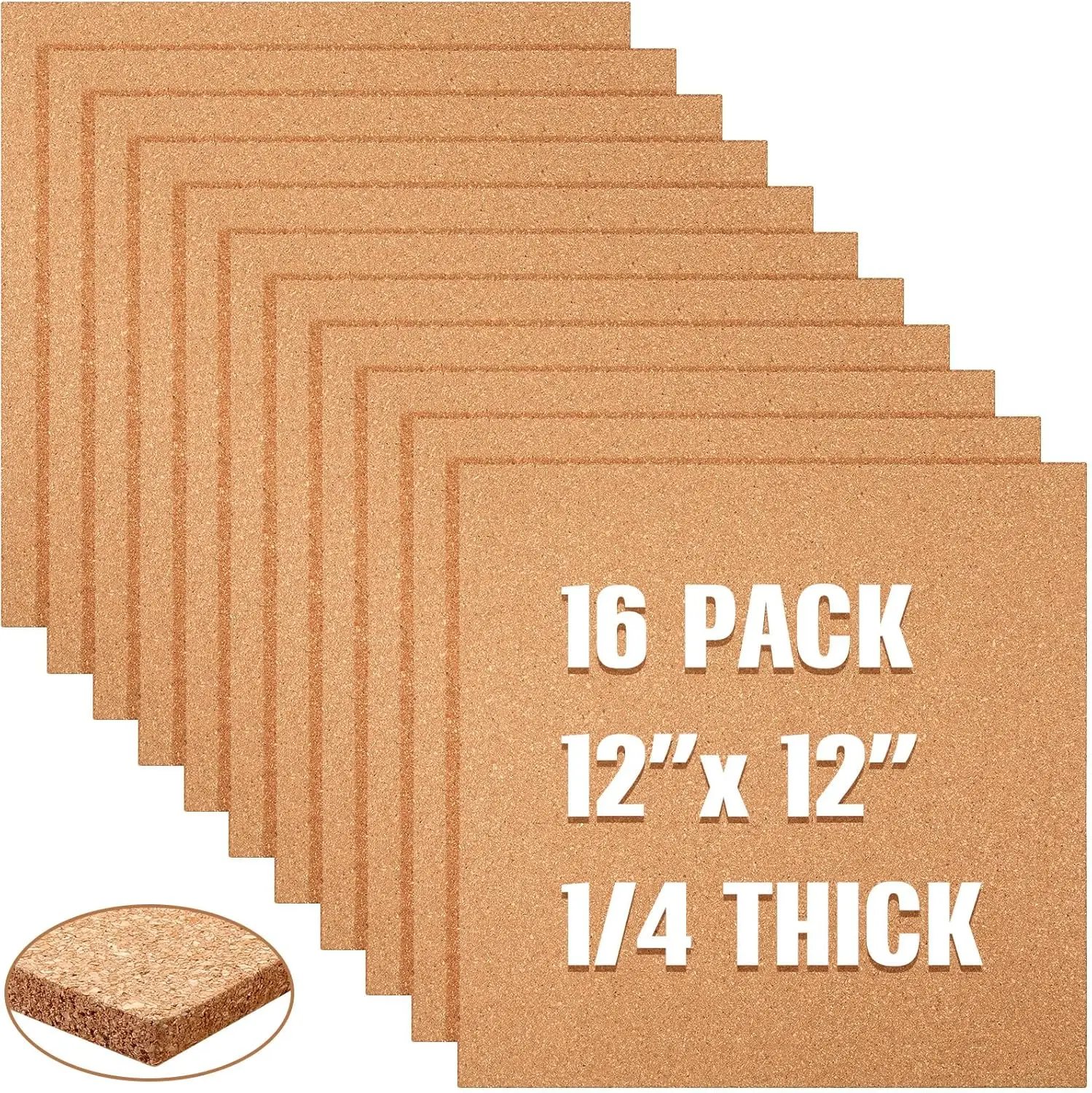 

16 Pack 12x12 Cork Board Tiles with 80 Adhesive Squares for Office School Home