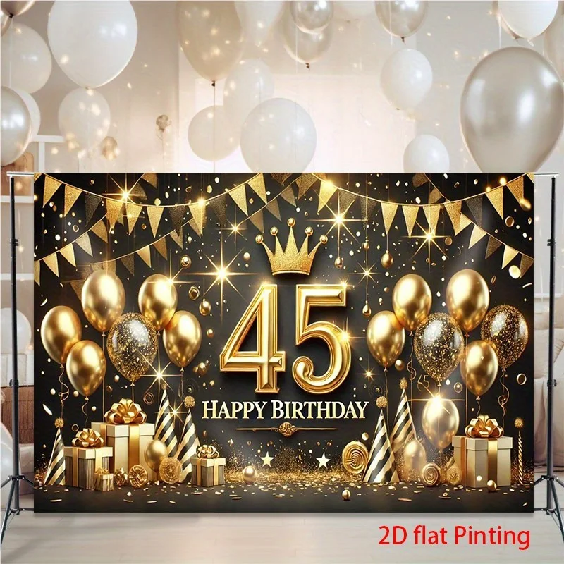 1 Stück übergroßer, gold-schwarzer Geburtstags-Hintergrund mit der Zahl 45 als Mittelstück – elegante, große Ballonbogen-Dekoration – 45. Geburtstag – Detail 6