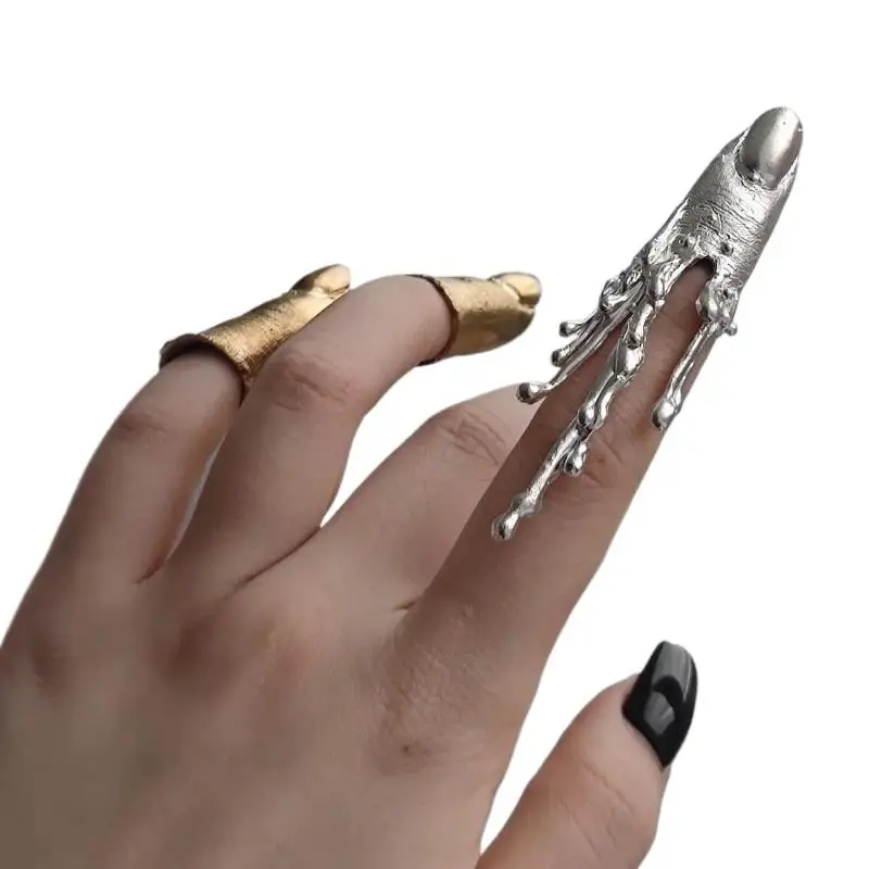 Personality Irregular Texture Lava Drop Ring Vintage Alloy Nail Sleeve Niche Design Bowknot Armor Ring Gift